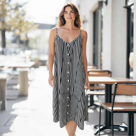 Obey No 89 Black & White Striped Dress Sz M - Picture 1 of 9